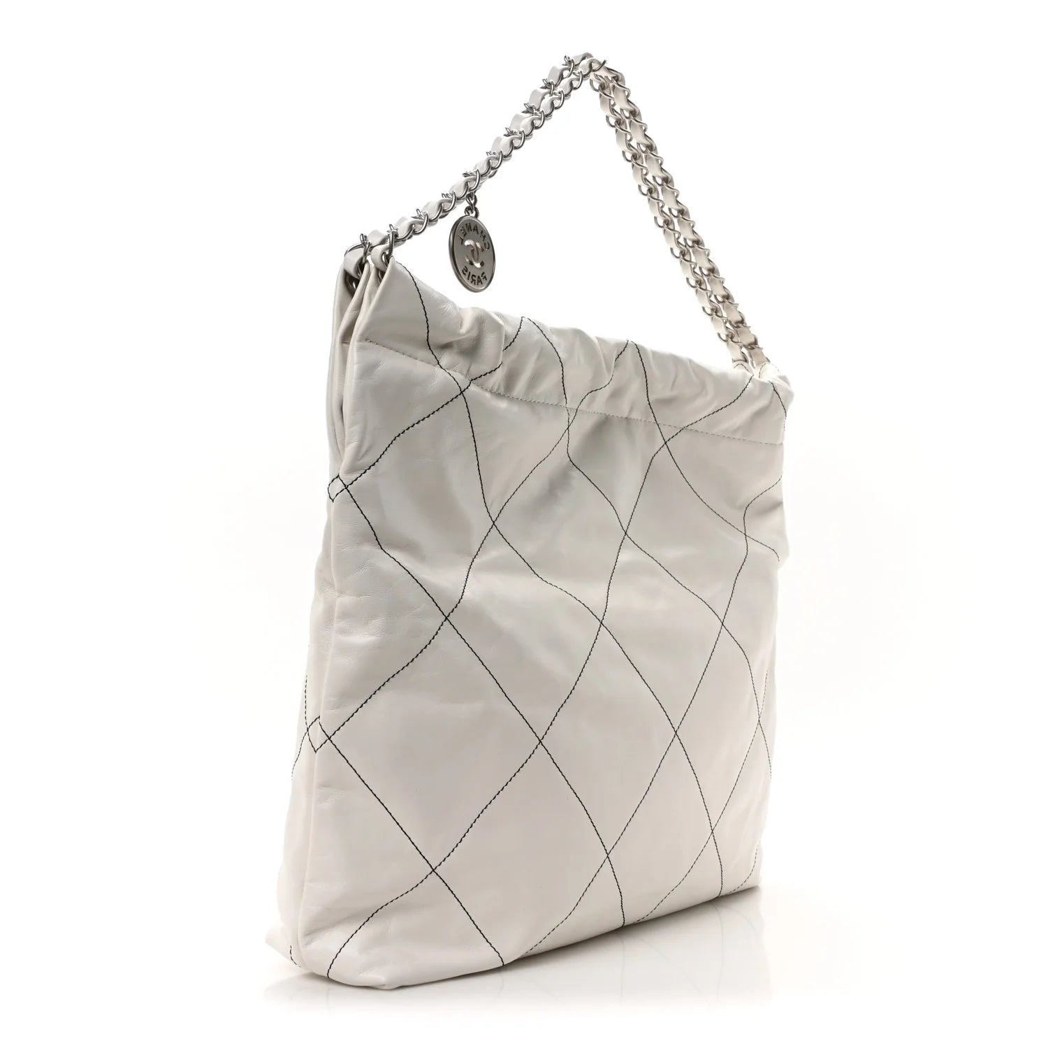 Shiny Calfskin Quilted  22 White Black