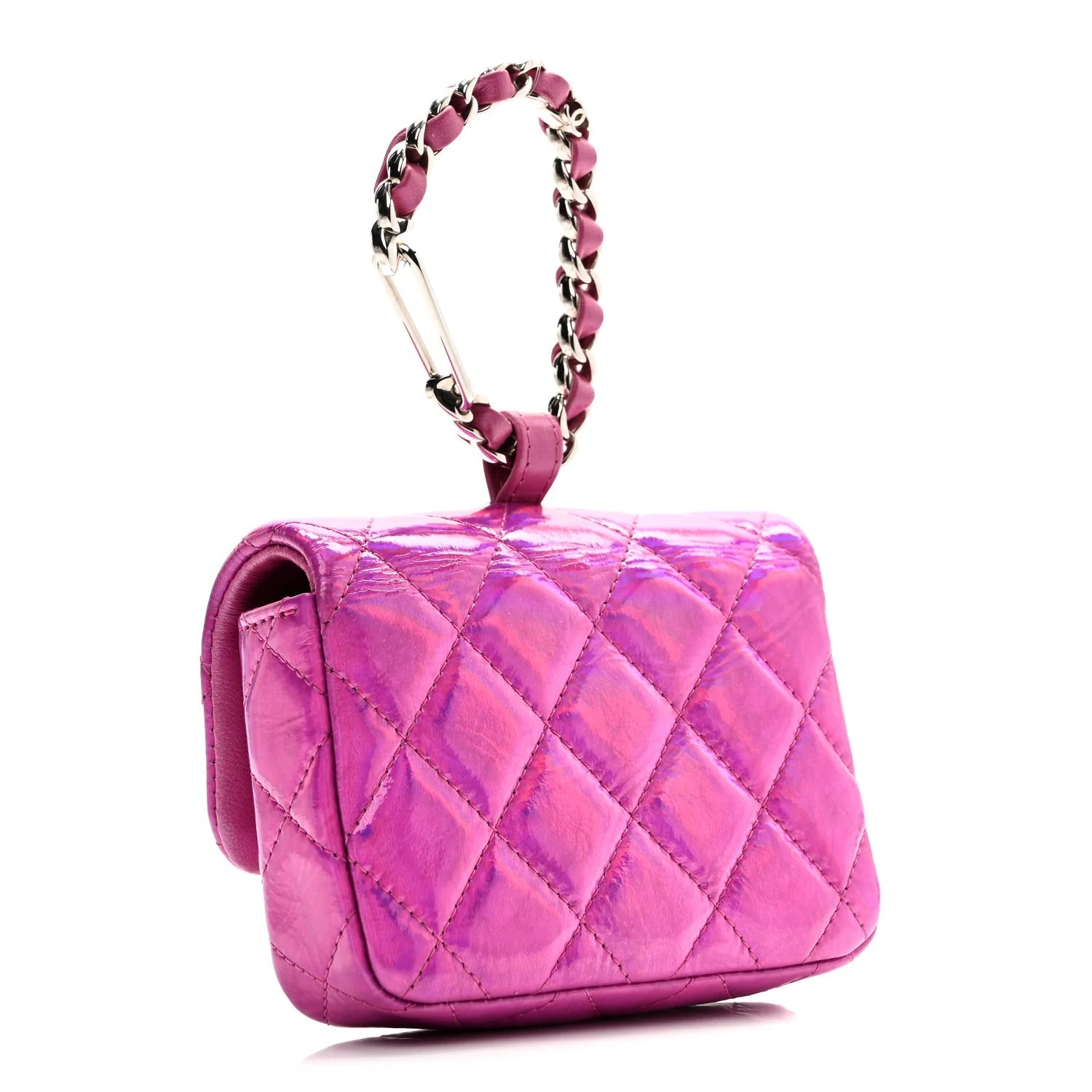 Patent Lambskin Quilted CC Hook Card Holder Pink