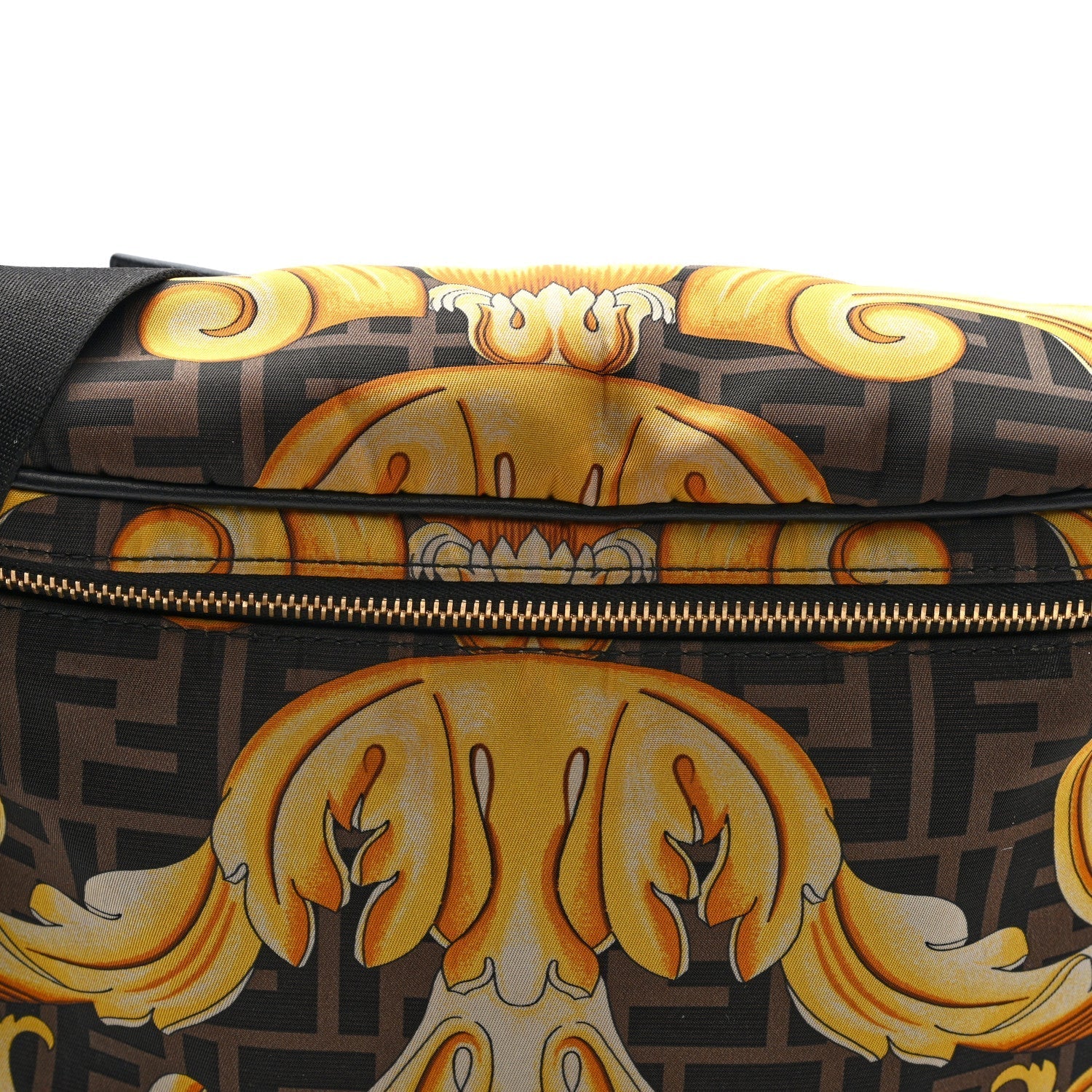 X VERSACE Nylon Cuoio Romano Fendace FF Baroque Belt Bag Black Gold