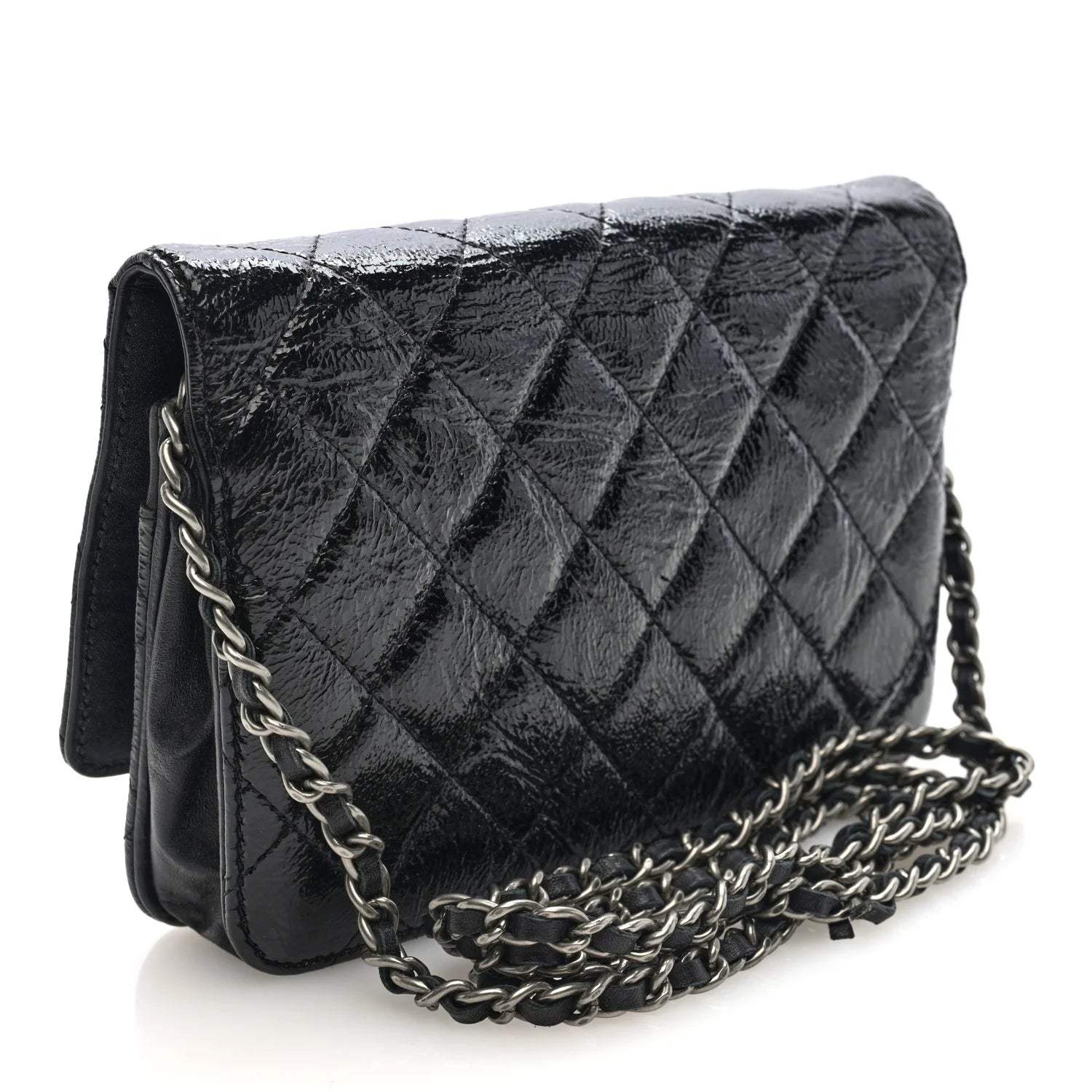 Patent Goatskin Quilted Paris Dallas Wallet on Chain WOC Black