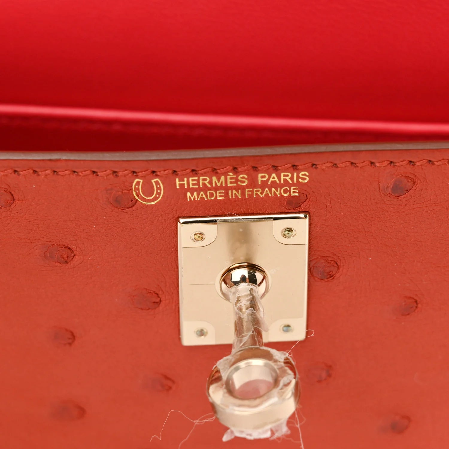 Ostrich Horseshoe Kelly Sellier Mini 20 Cuivre Rose Extreme