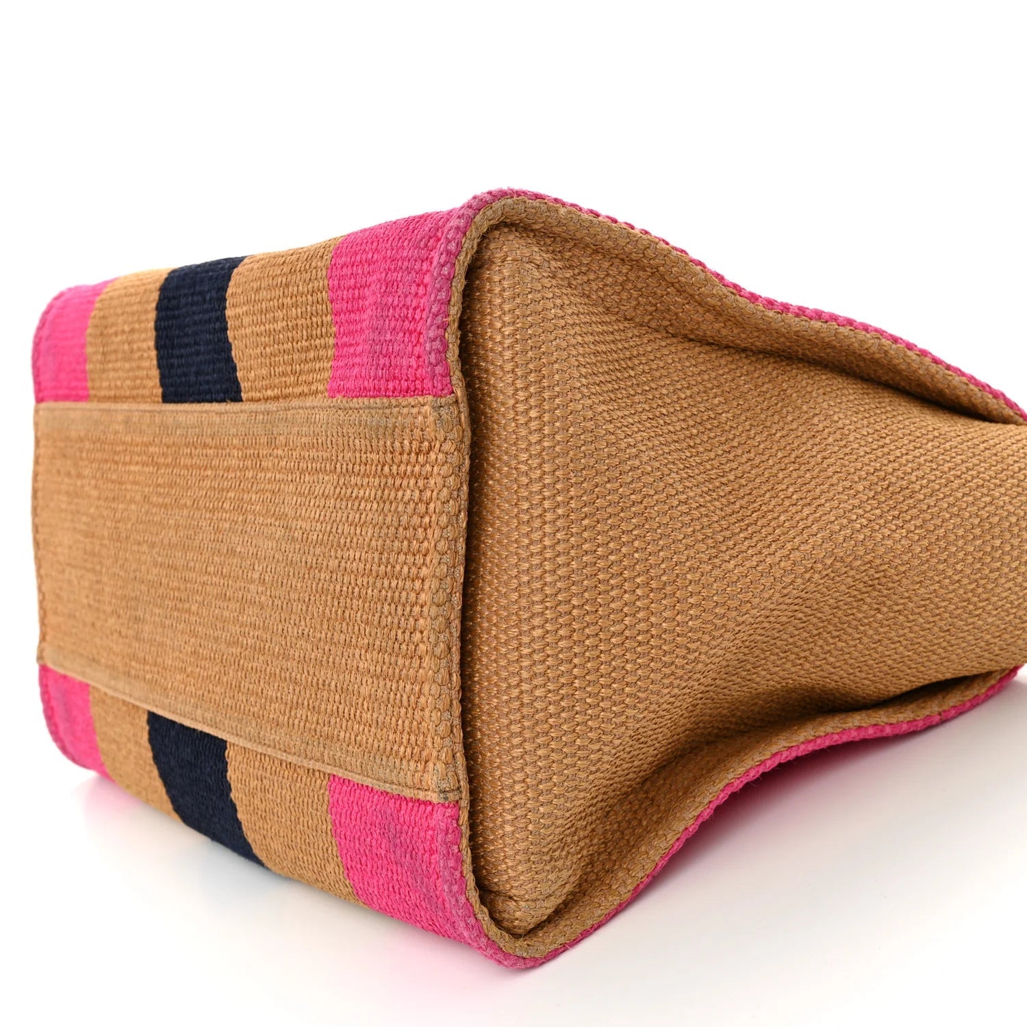 Straw Raffia Calfskin Striped Medium Deauville Tote Dark Beige Fuchsia Navy Blue