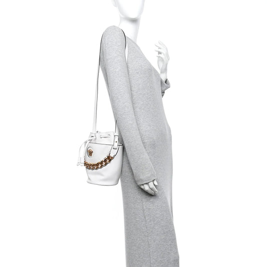 Grained Calfskin La Medusa Drawstring Bucket Bag Optical White
