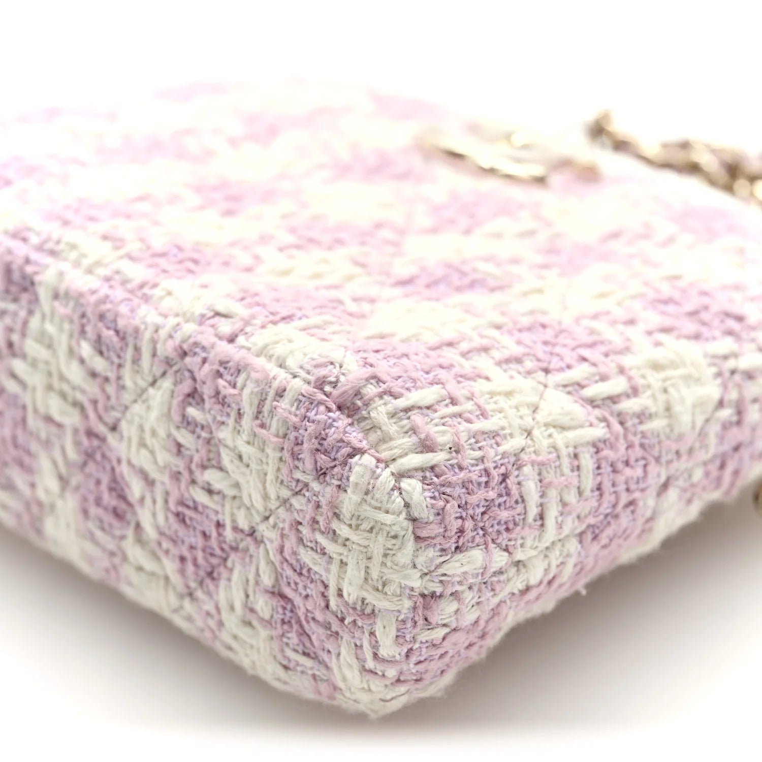 Tweed Quilted Mini Clutch with Chain Pink