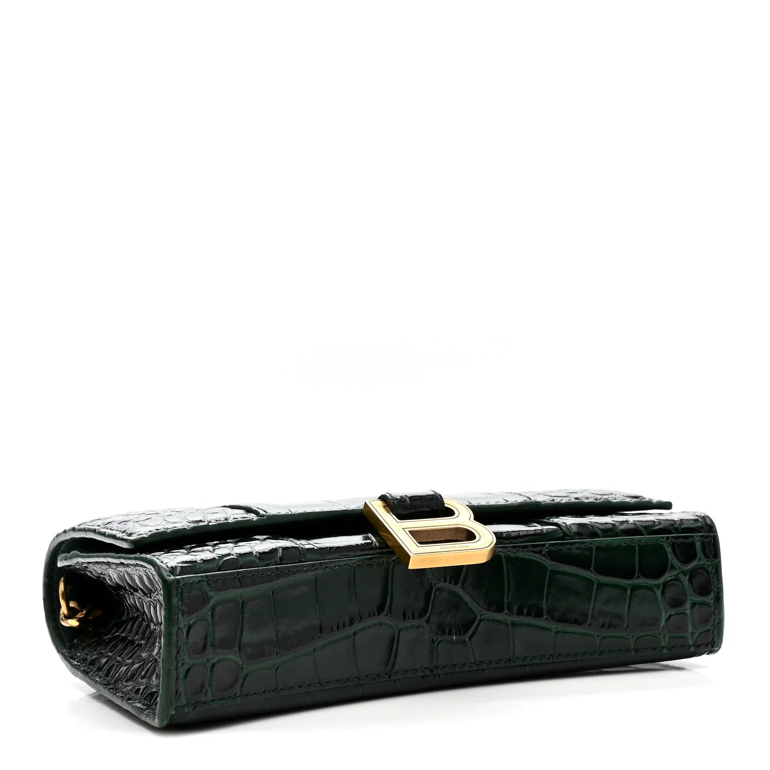 Shiny Calfskin Crocodile Embossed Hourglass Chain Bag Forest Green