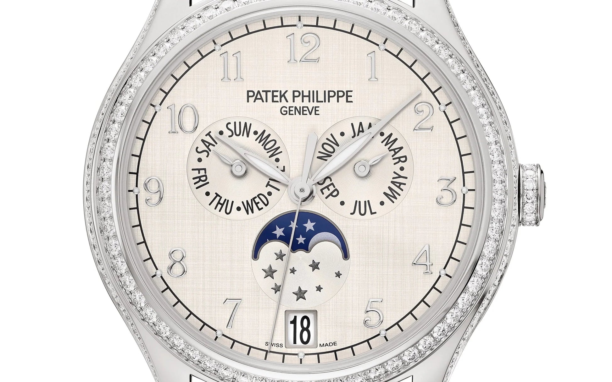 Complication, 18K White Gold Set with 155 Diamonds (~1.34 Ct), 38Mm, Annual Calendar Ref# 4947G-010