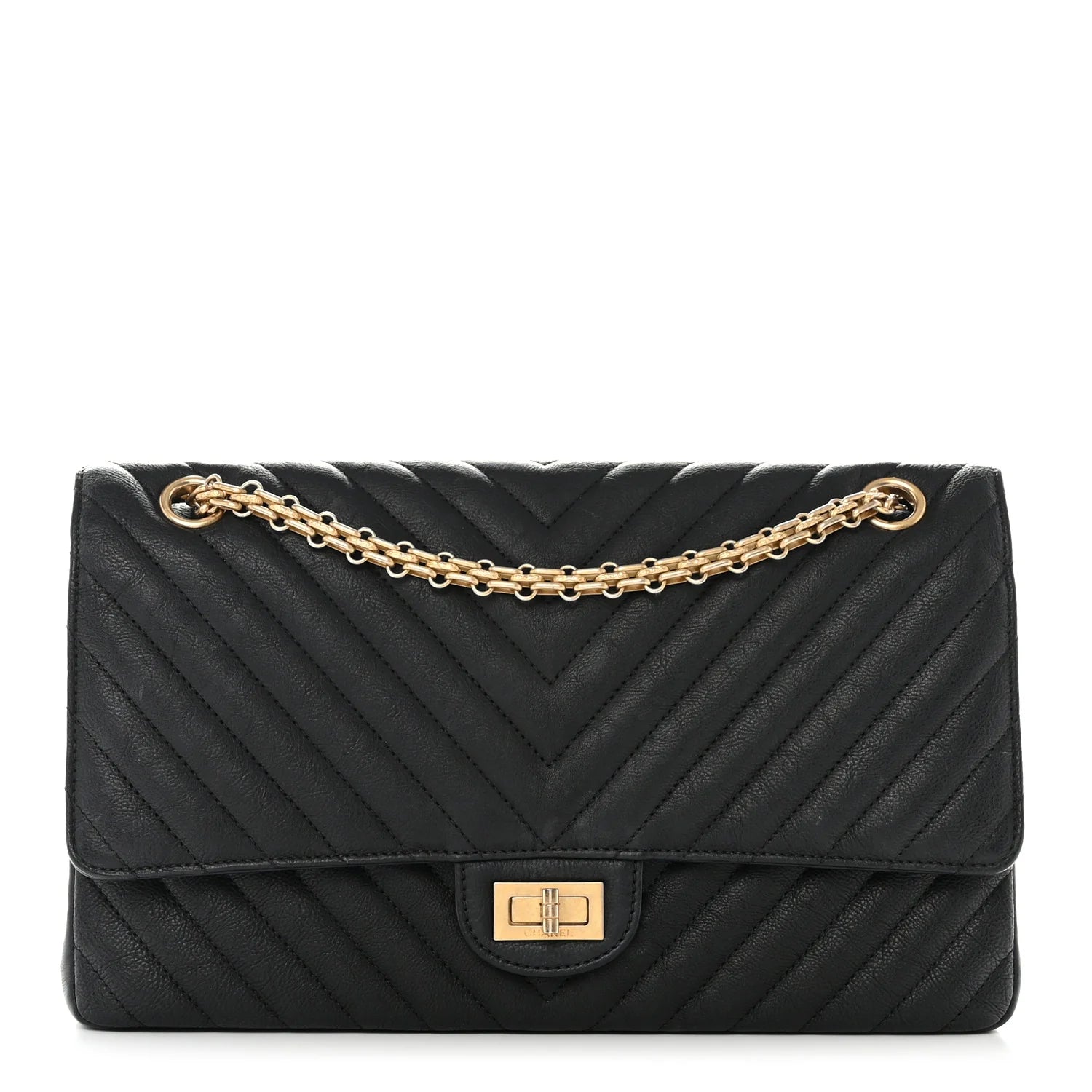 Crumpled Calfskin Chevron Quilted 2.55 Reissue 226 Black