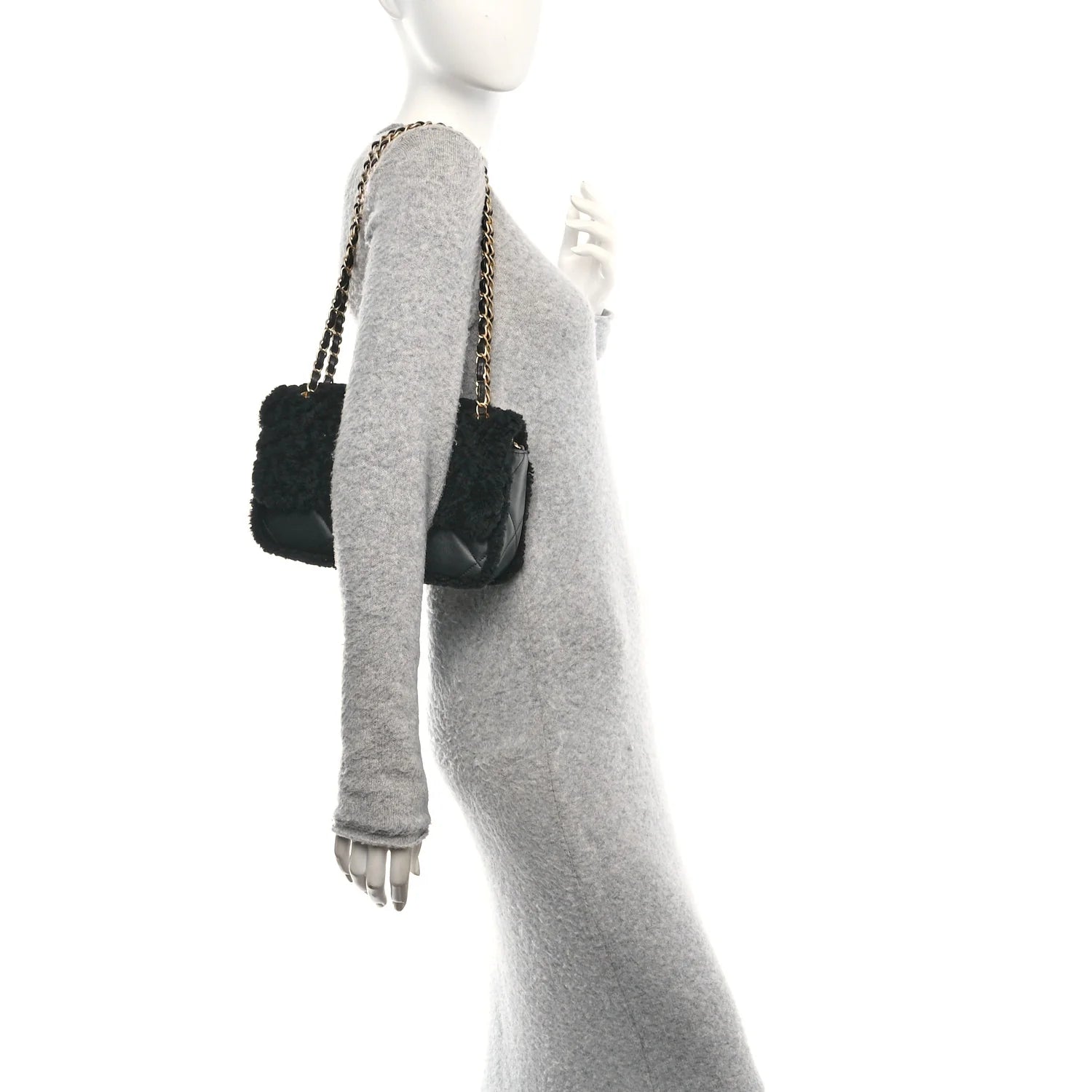 Shearling Lambskin Quilted Furry Coco Flap Black