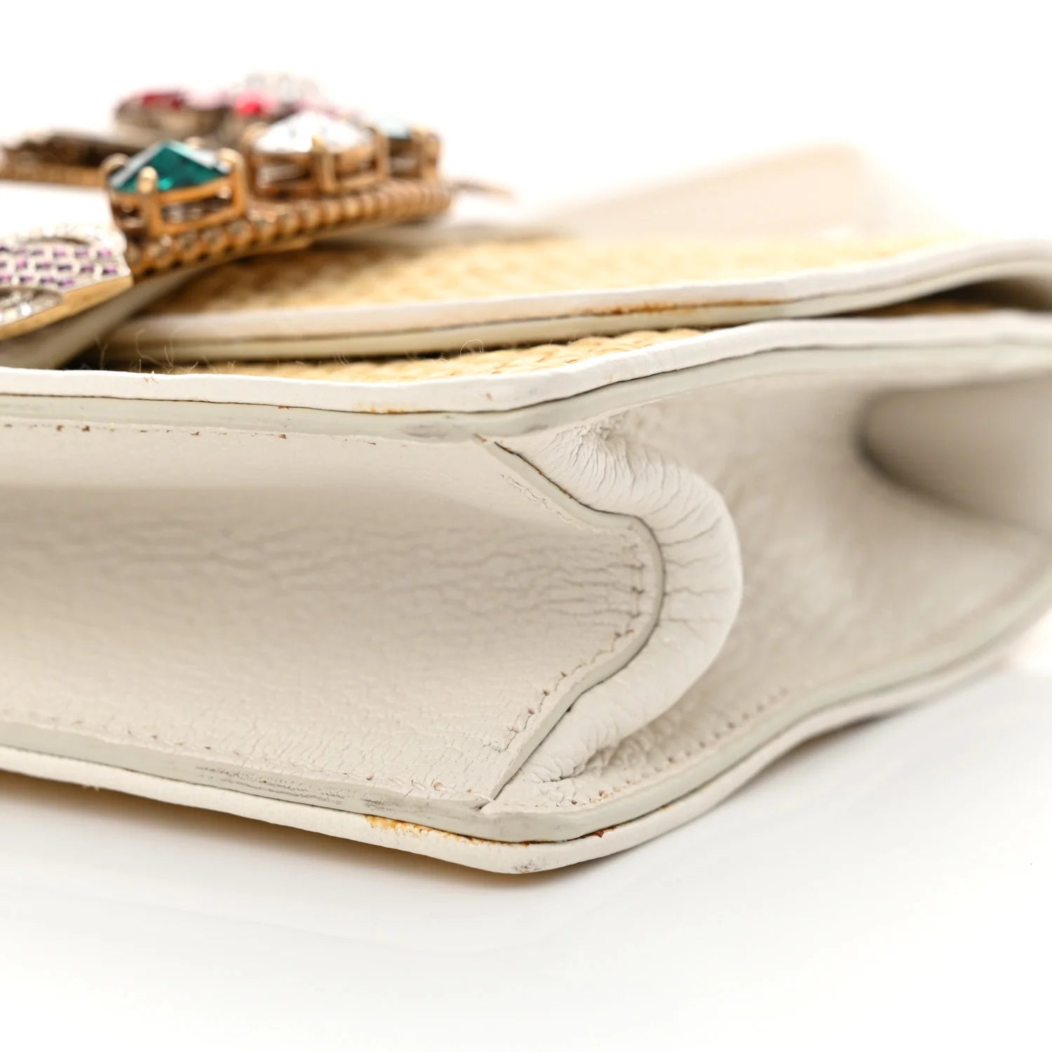 Raffia Madras Crystal Embellished Lady Shoulder Bag Naturale White