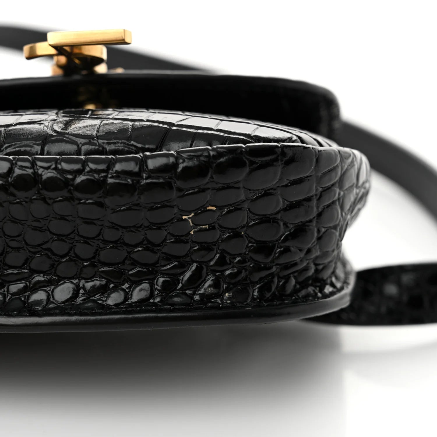 Crocodile Embossed Calfskin Small Kaia Satchel Black