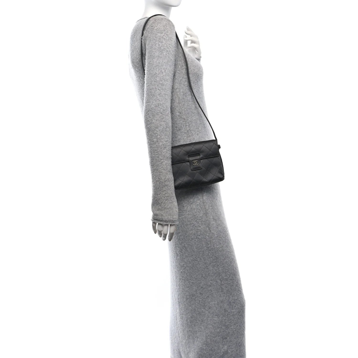 Satin Quilted Crystal CC Square Flap Grey