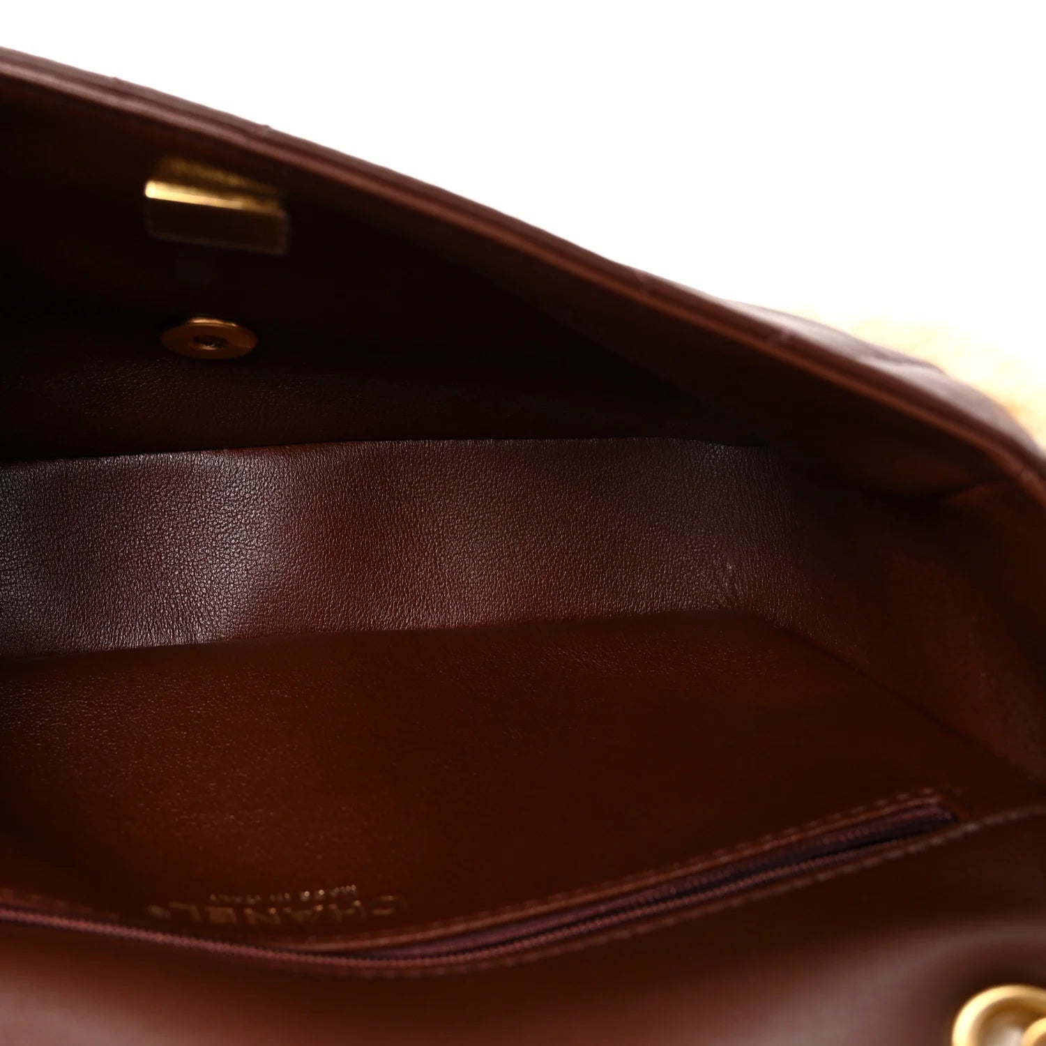 Shearling Lambskin Quilted Furry Coco Flap Dark Brown Beige