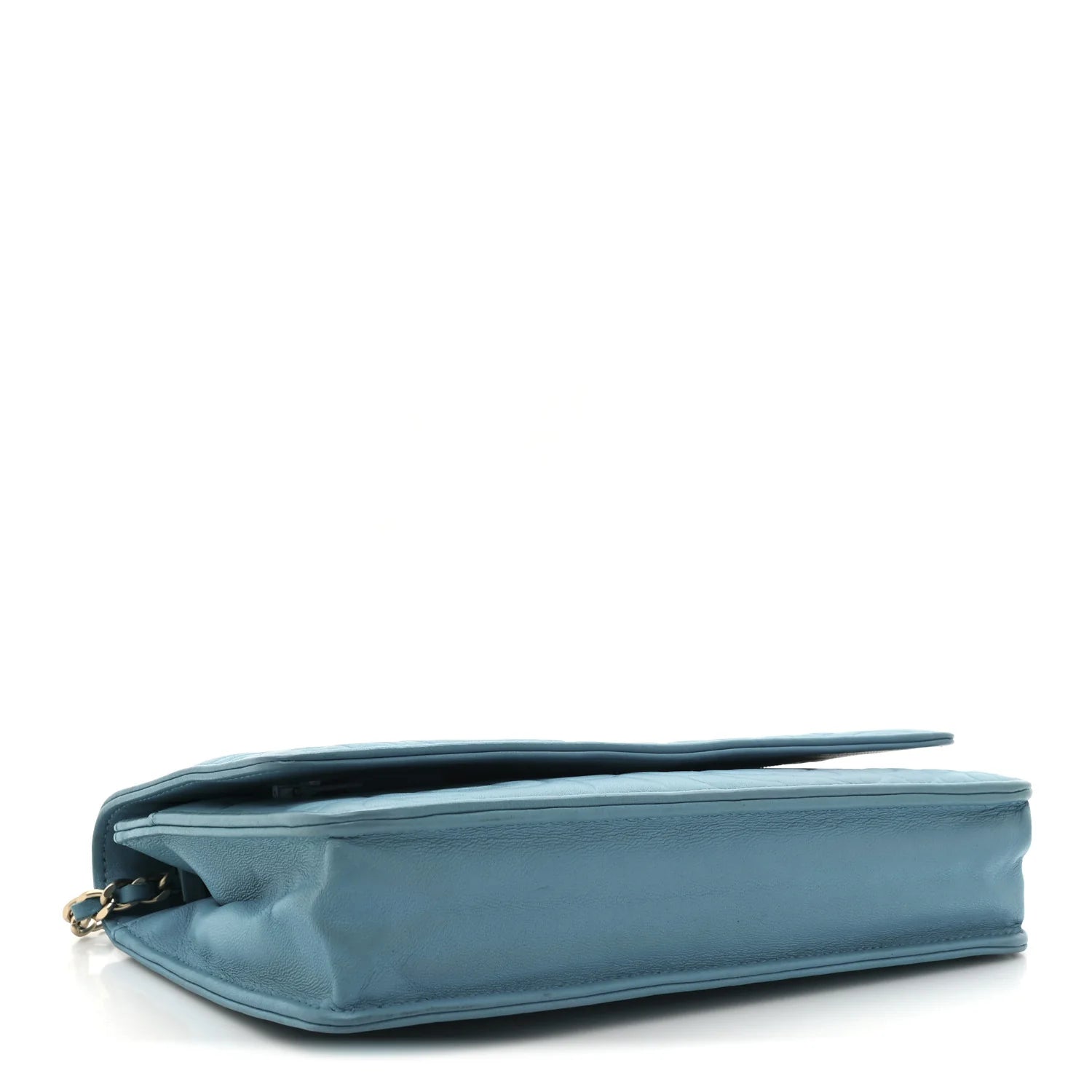 Lambskin Camellia Embossed Wallet on Chain WOC Turquoise