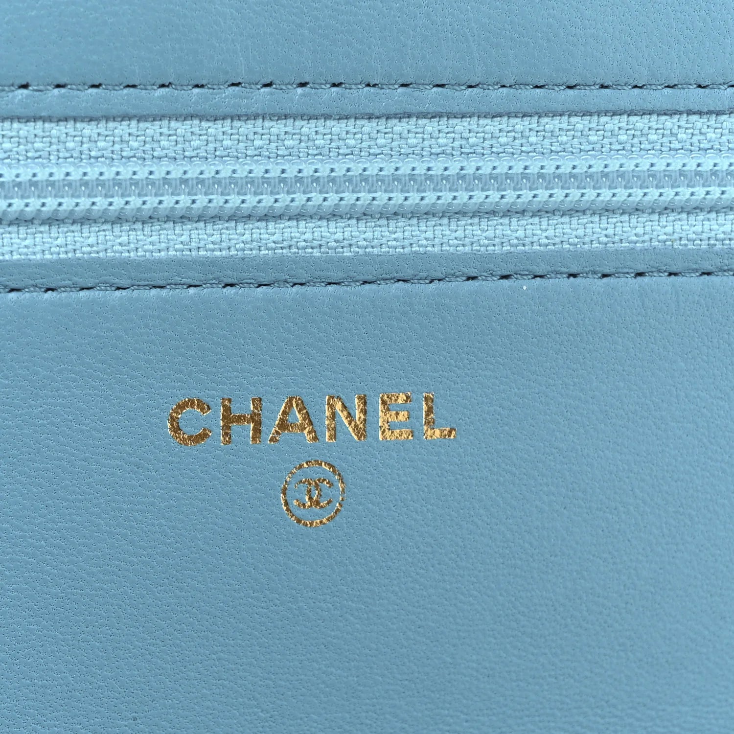 Lambskin Camellia Embossed Wallet on Chain WOC Turquoise