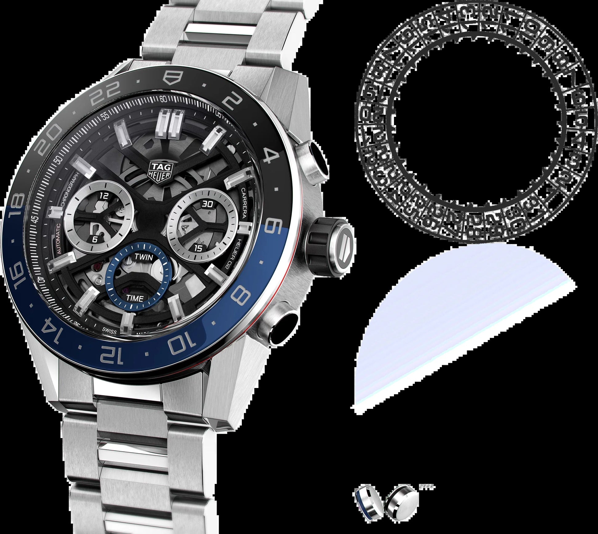 Unworn  Carrera Chronograph Twin-Time, Stainless Steel and Ceramic, 45Mm, Ref#Cbg2A1Z.Ba0658, Box & Papers