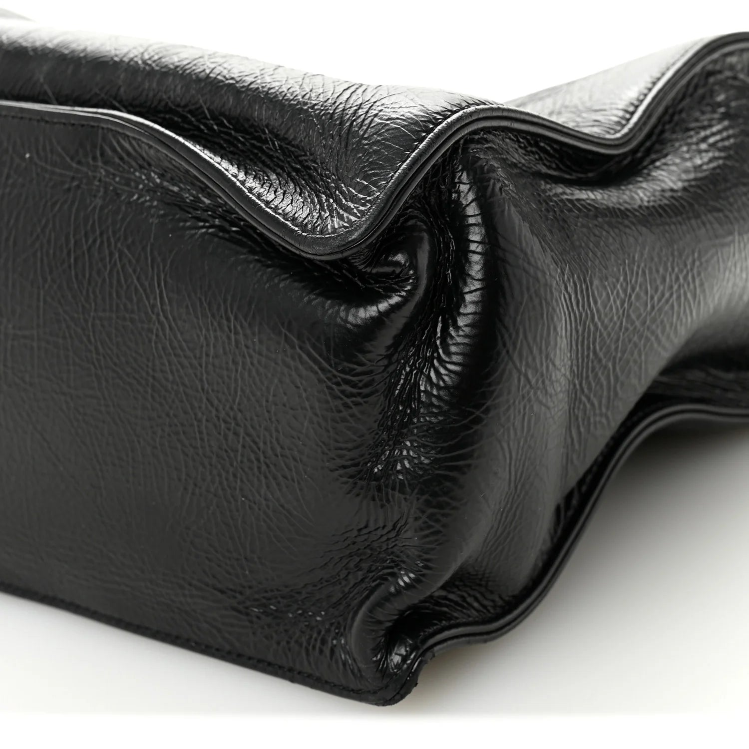 Shiny Aged Calfskin Shopping Bag Black