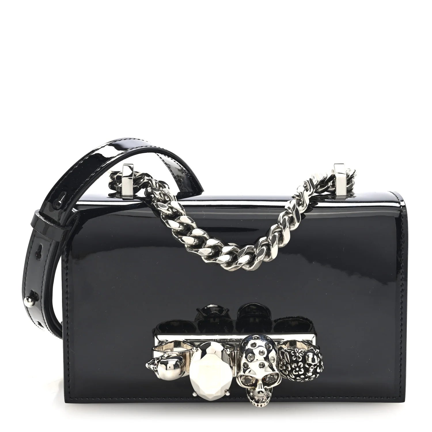 Patent Jeweled Satchel Black