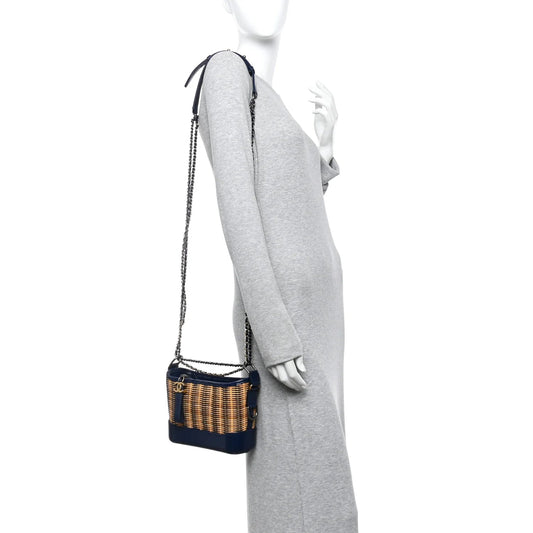 Rattan Calfskin Small Gabrielle Hobo Beige Navy