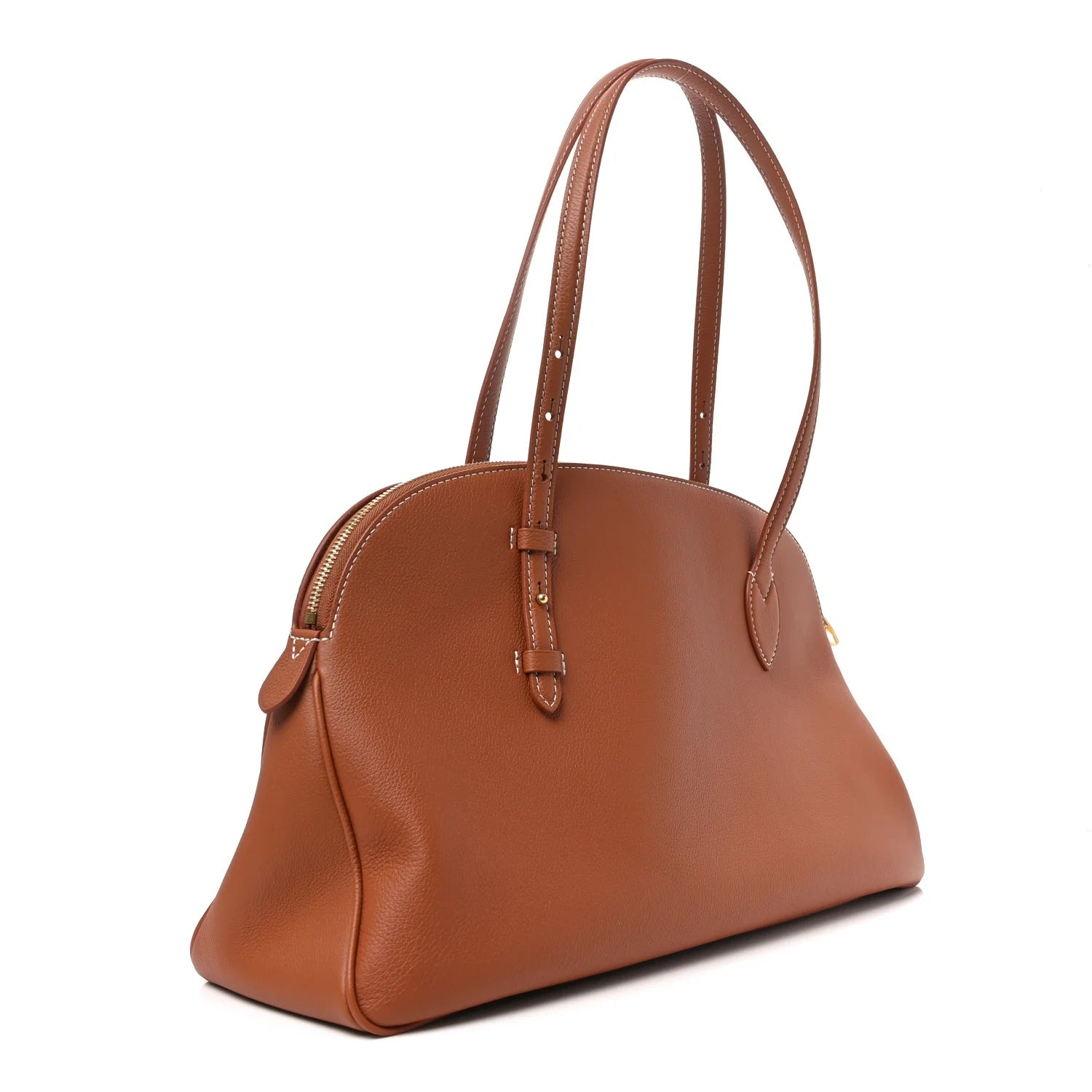 Grained Calfskin Low Key Duffle Tote Cognac