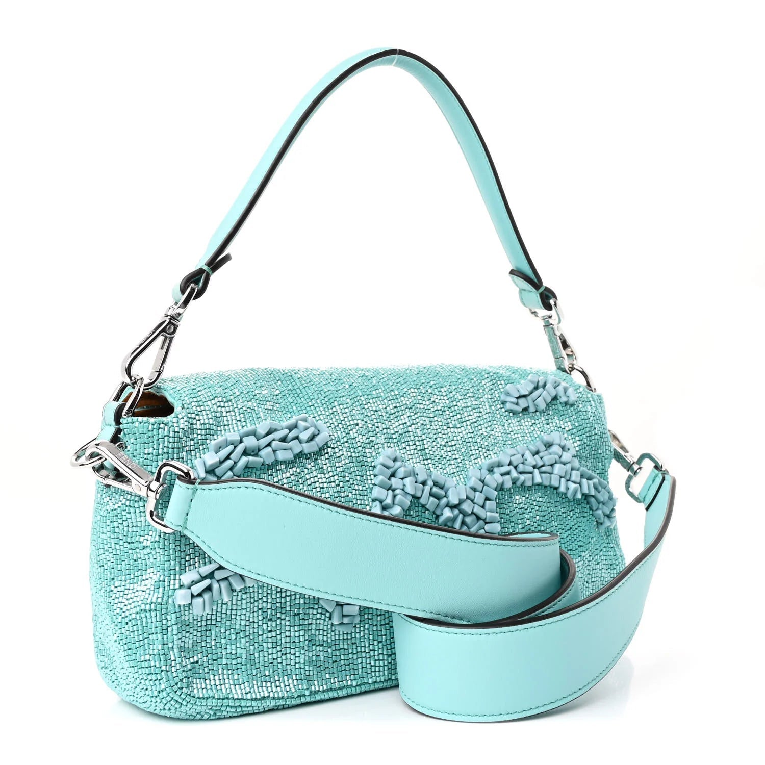 Rolling Stone Vitello Seta Bead Embroidered Re-Edition Baguette Spring Turquoise