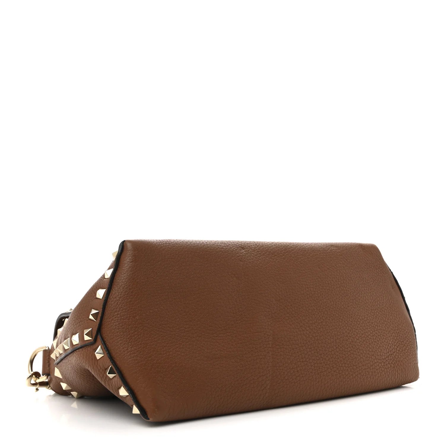 Pebbled Calfskin Medium Rockstud Top Handle Shoulder Bag Cognac