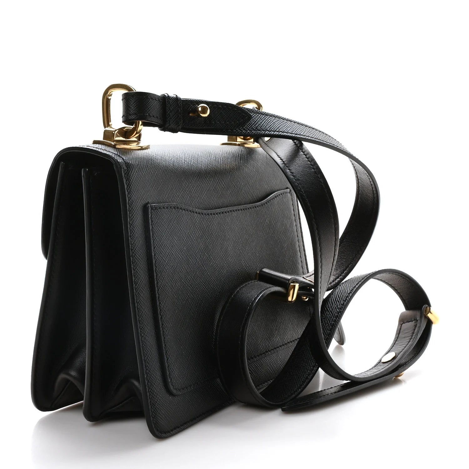 Saffiano Symbole Flap Shoulder Bag Black