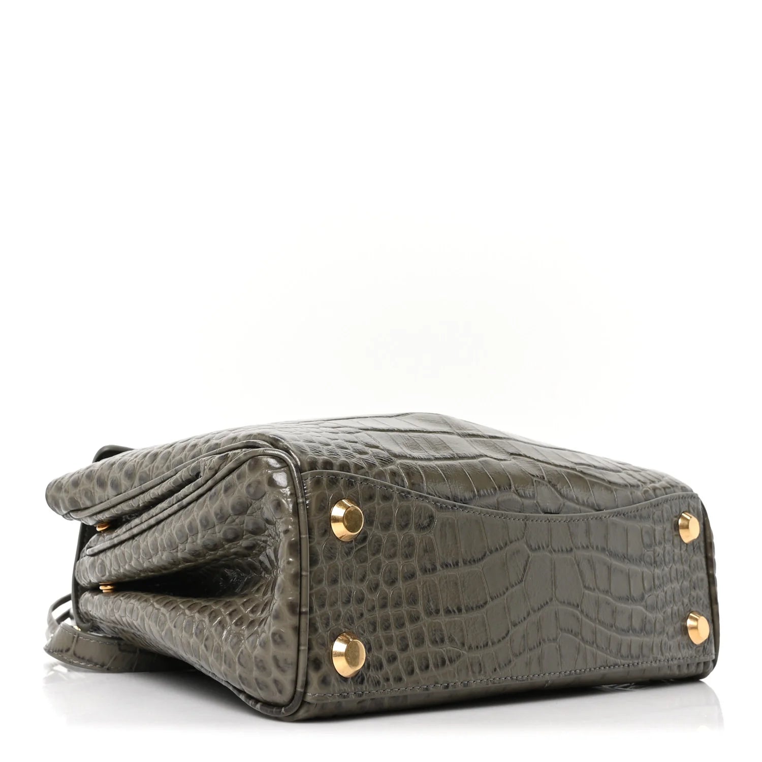 Shiny Calfskin Crocodile Embossed Small Rodeo Top Handle Handbag Army Green