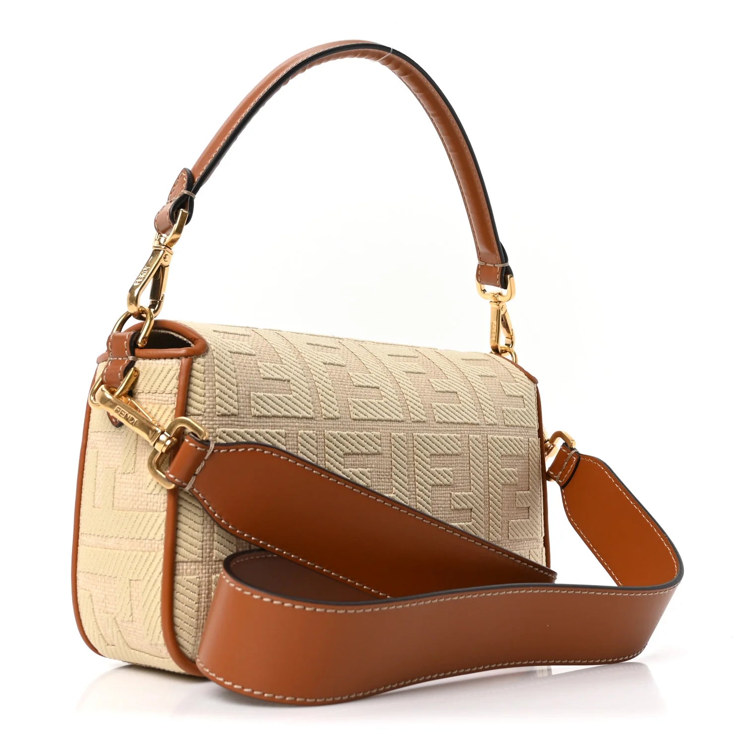 Raffia Vitello King Lucido FF Embroidered Baguette Alchemy Brandy