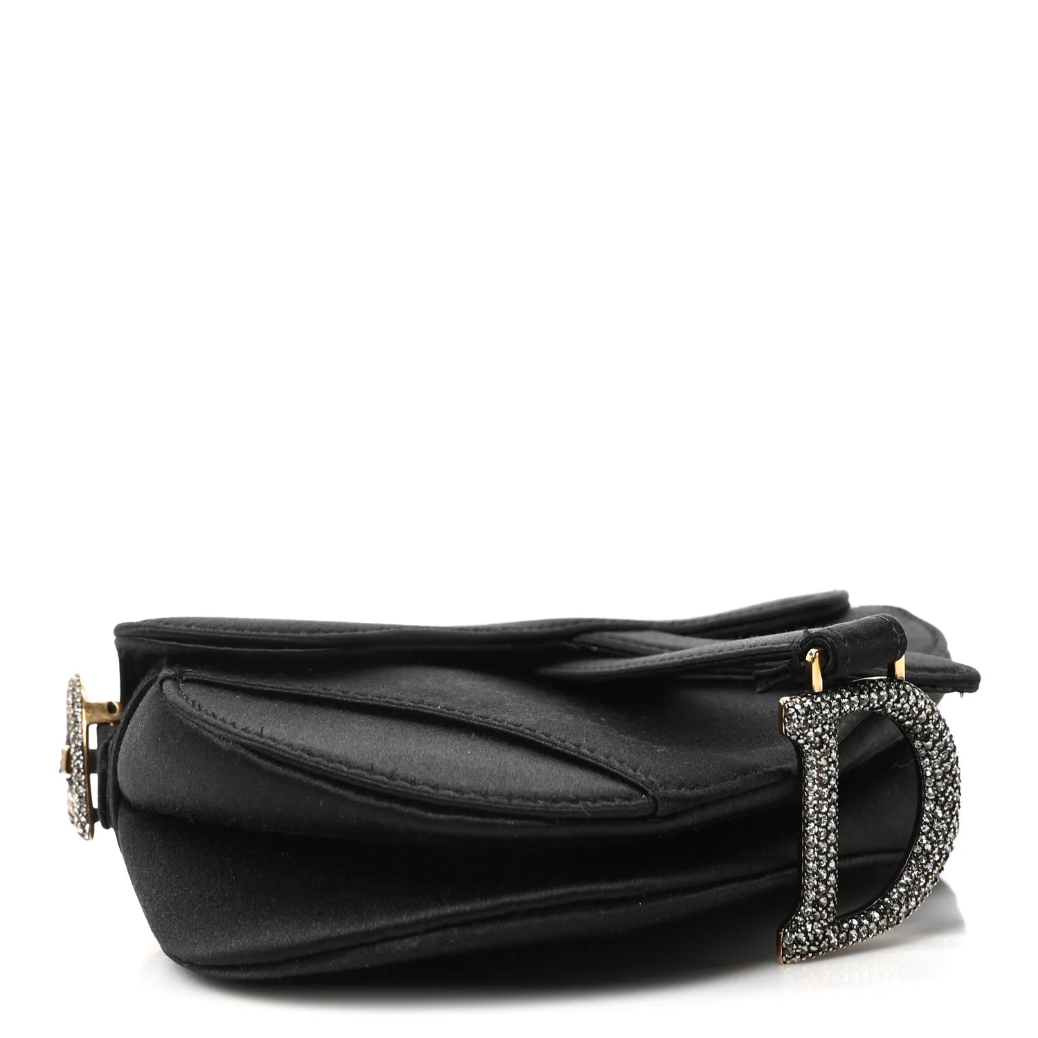 Satin Crystal Mini Saddle Bag Black