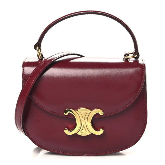 Shiny Calfskin Triomphe Mini Besace Clea Carmin