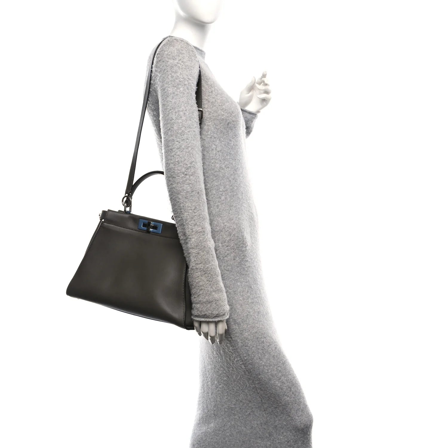 Vitello Seta Shiny Nappa Medium Peekaboo Iconic Satchel Carbone Grigio Polvere