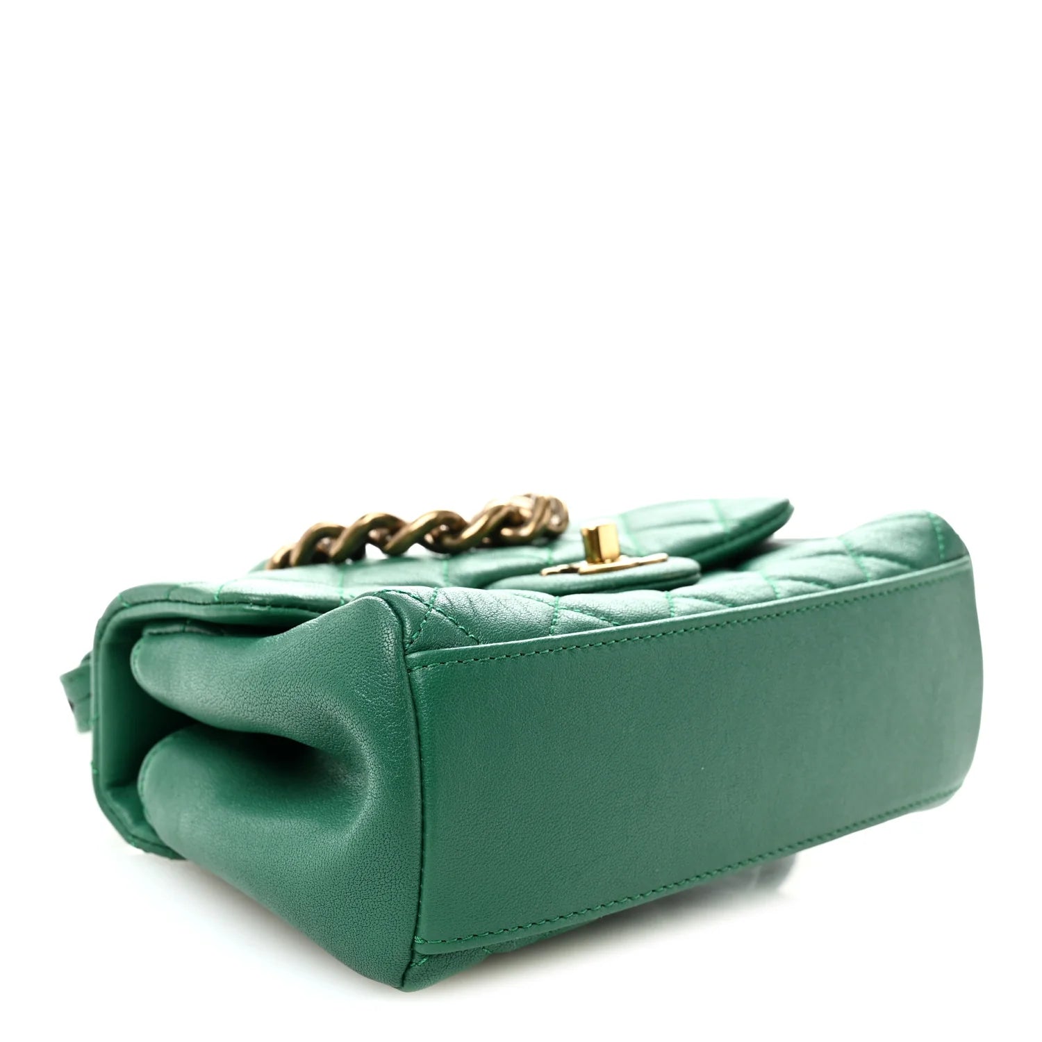 Shiny Sheepskin Quilted Mini Trapezio Flap Green