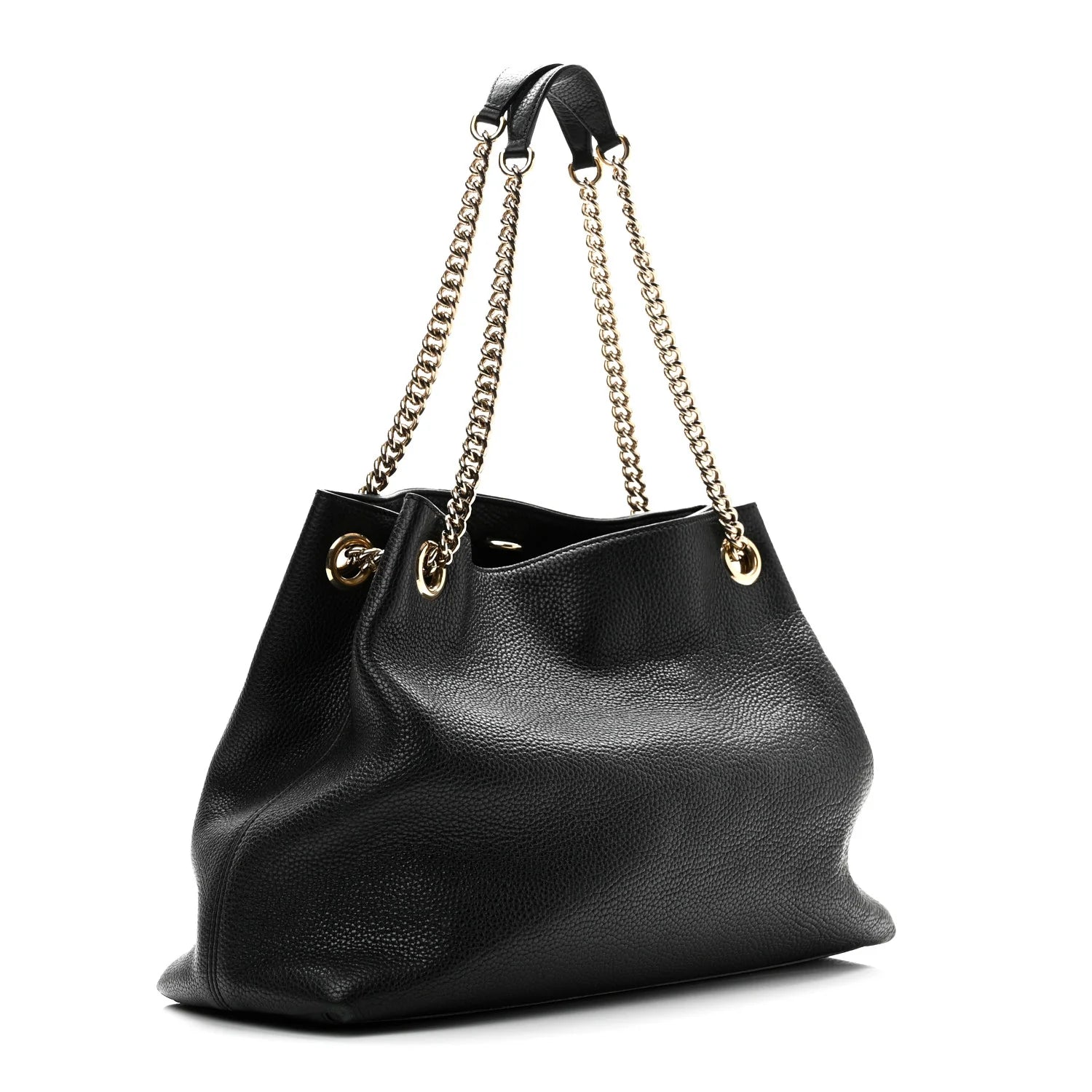 Pebbled Calfskin Medium Soho Chain Shoulder Bag Black