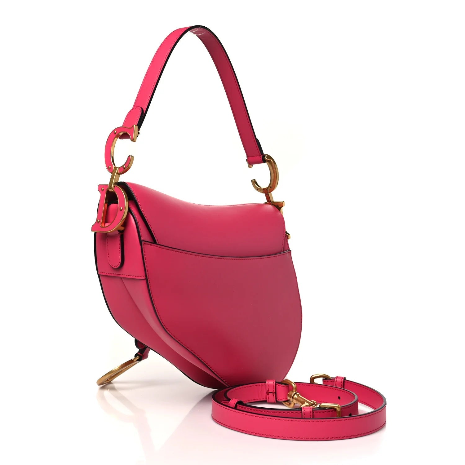 Supple Calfskin Saddle Bag with Strap Passion Pink