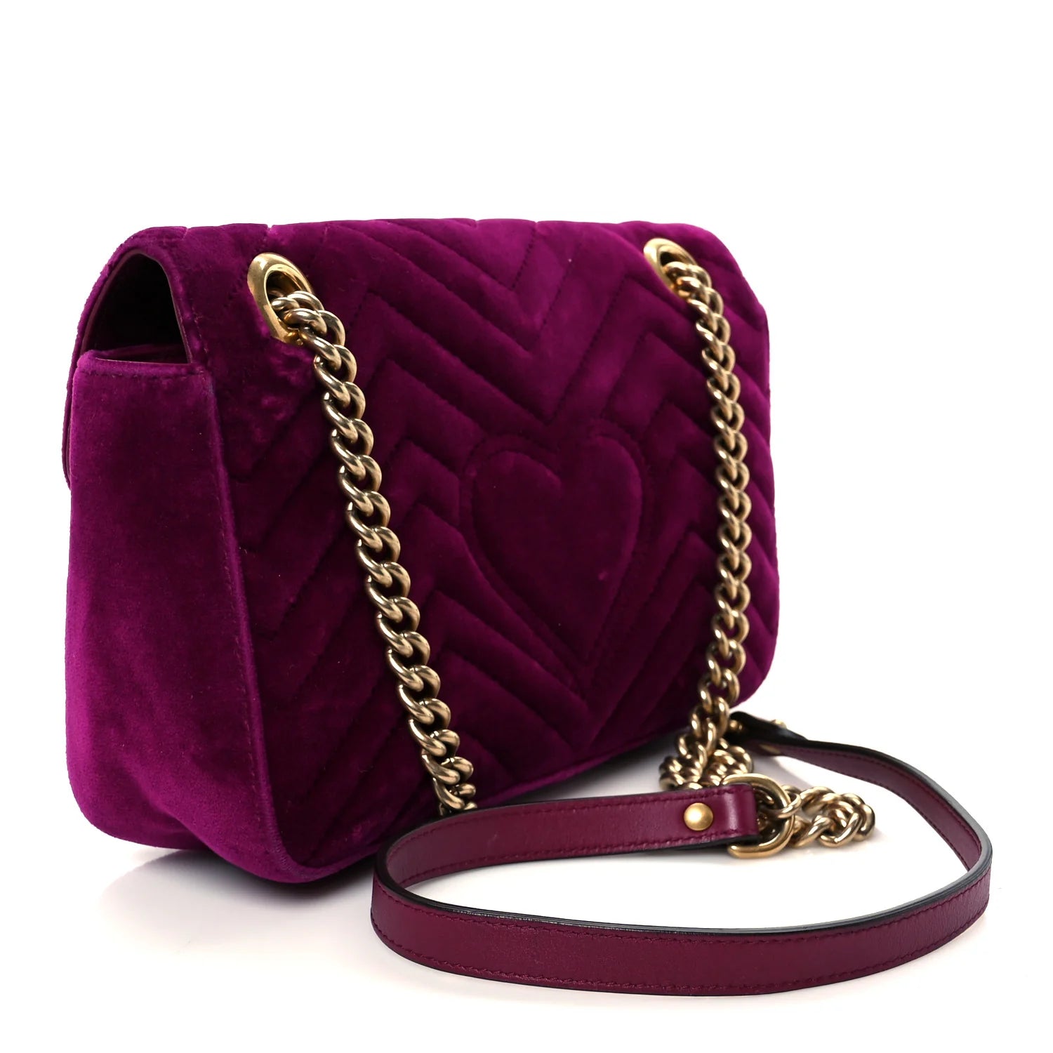 Velvet Matelasse Small GG Marmont Shoulder Bag Fuchsia Violet Cyclamen