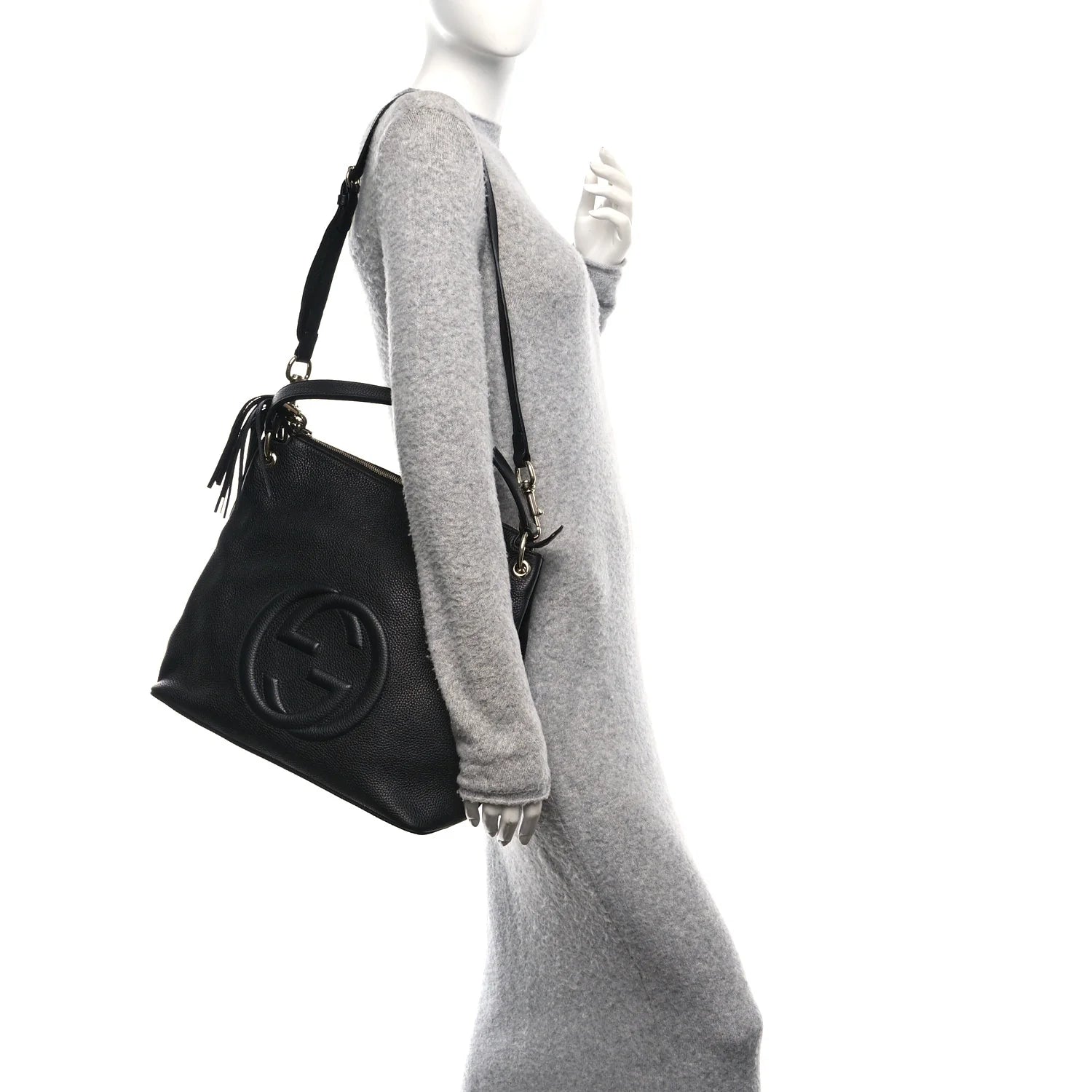 Pebbled Calfskin Large Soho Hobo Black