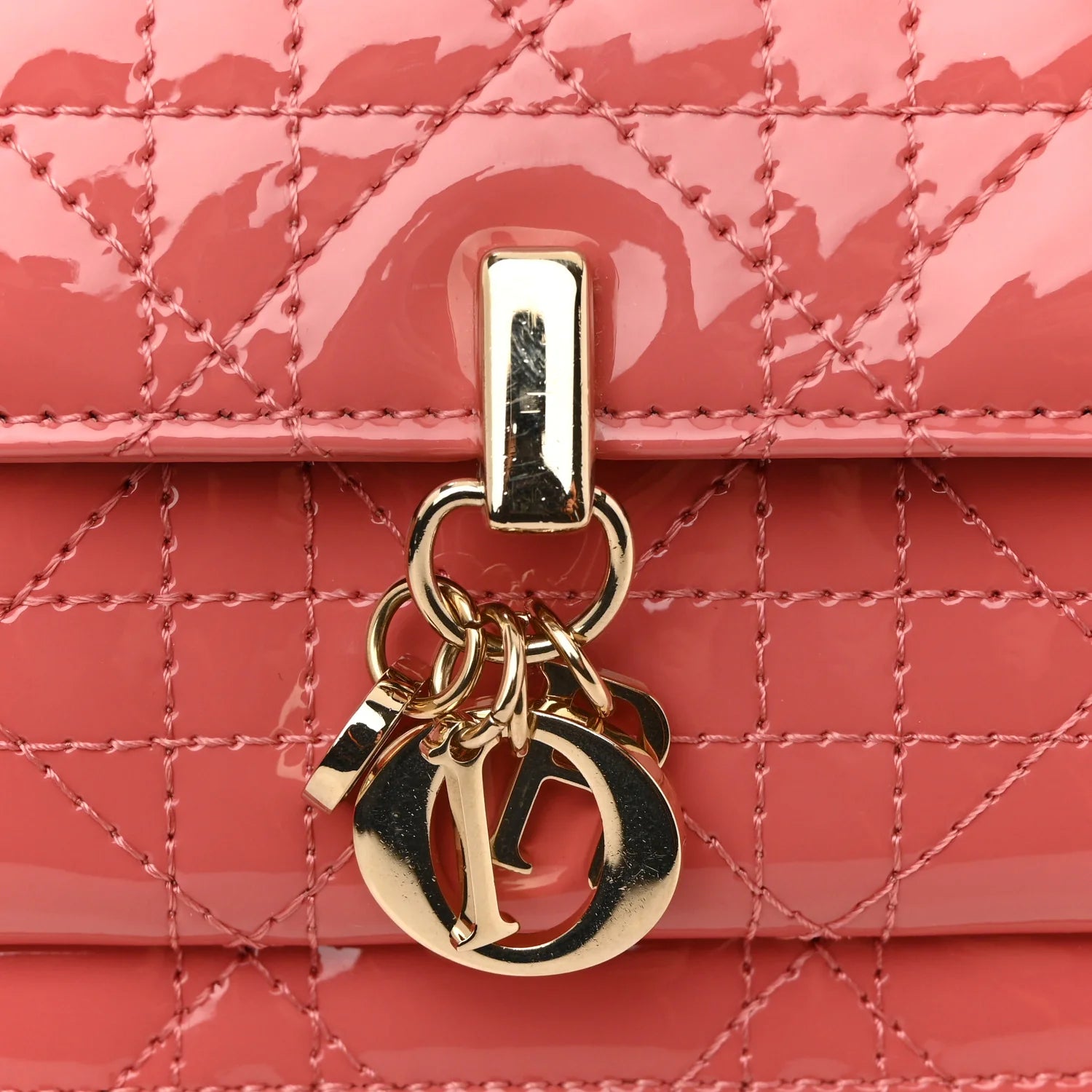 Patent Cannage Lady Dior Chain Pouch Pink