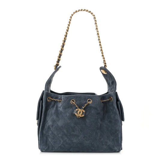 Suede Quilted Small  25 Handbag Blue