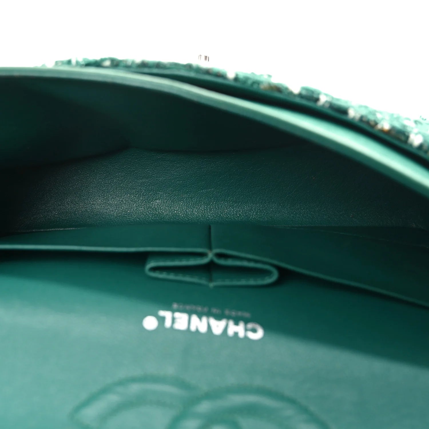 Tweed Quilted Medium Double Flap Green