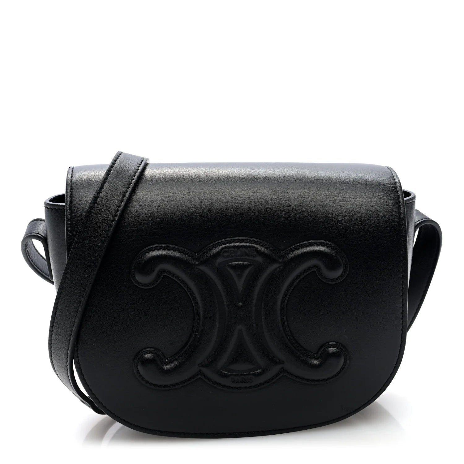 Smooth Calfskin Cuir Triomphe Folco Crossbody Bag Black