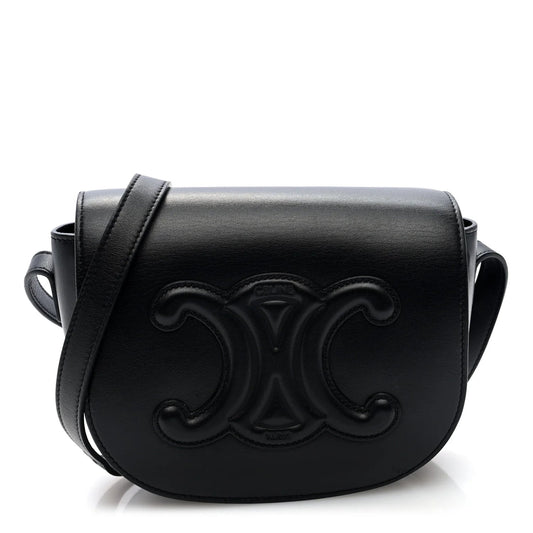 Smooth Calfskin Cuir Triomphe Folco Crossbody Bag Black