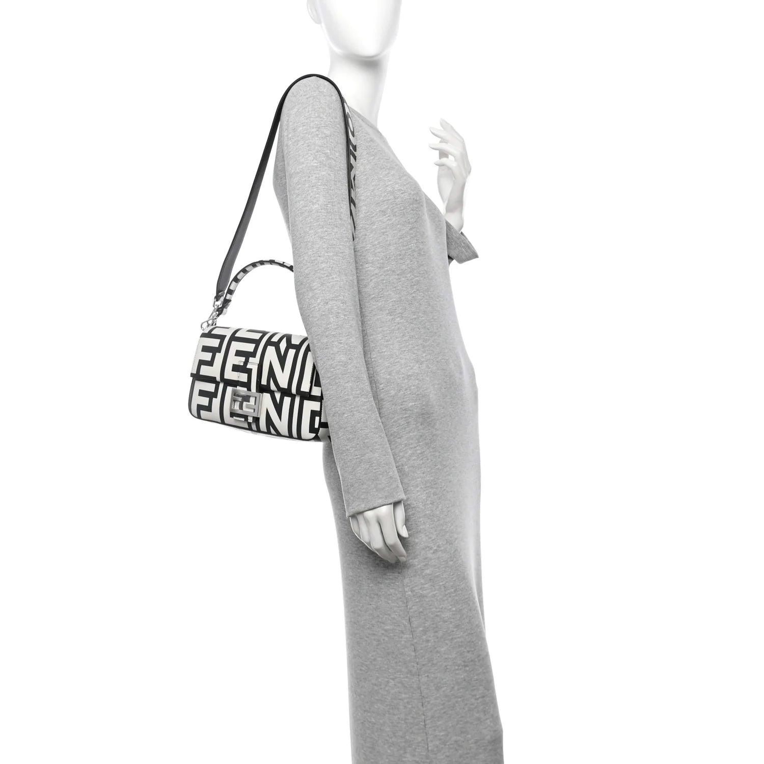 X MARC JACOBS Vitello Seta Logo Print Baguette White Black