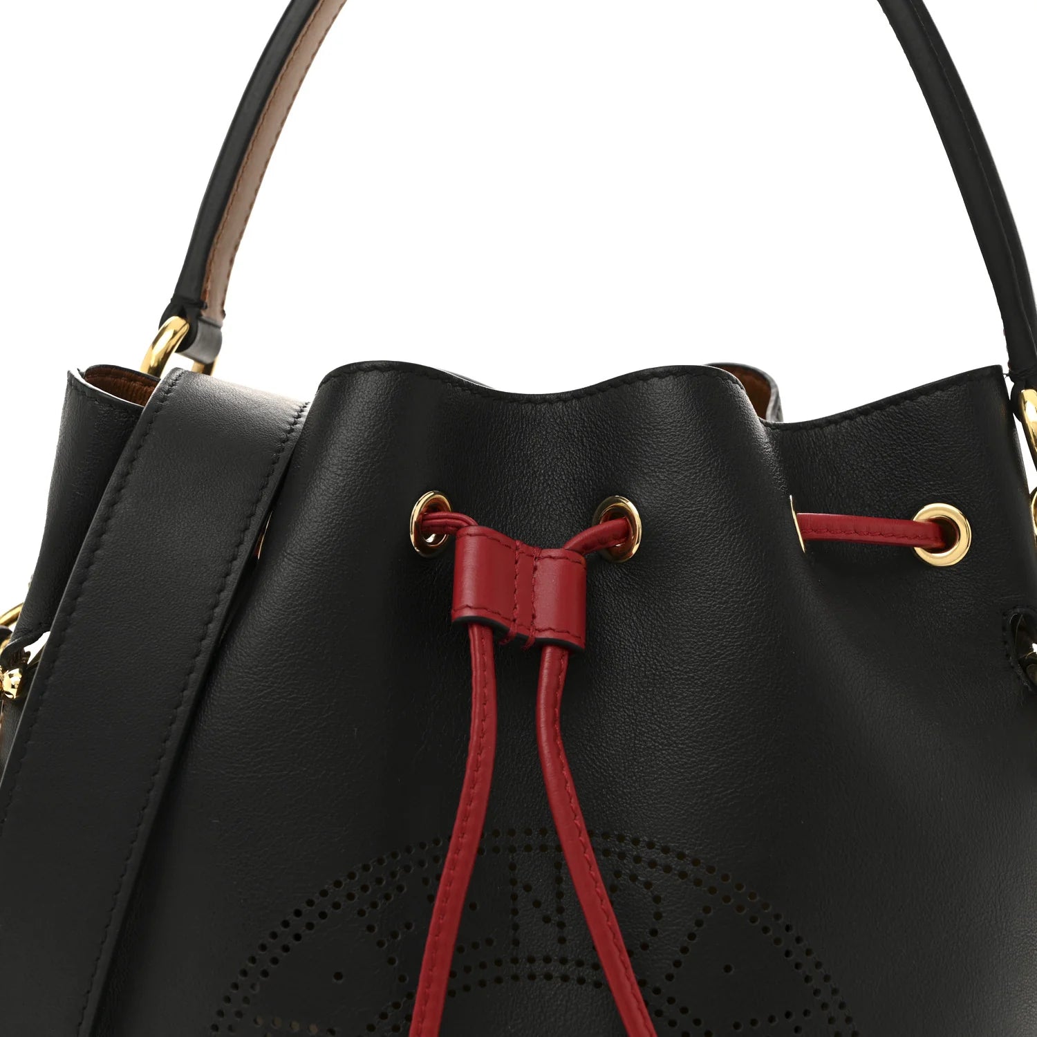 Vitello Grace F Is  Stamp Patch Perforated Small Mon Tresor Bucket Bag Black