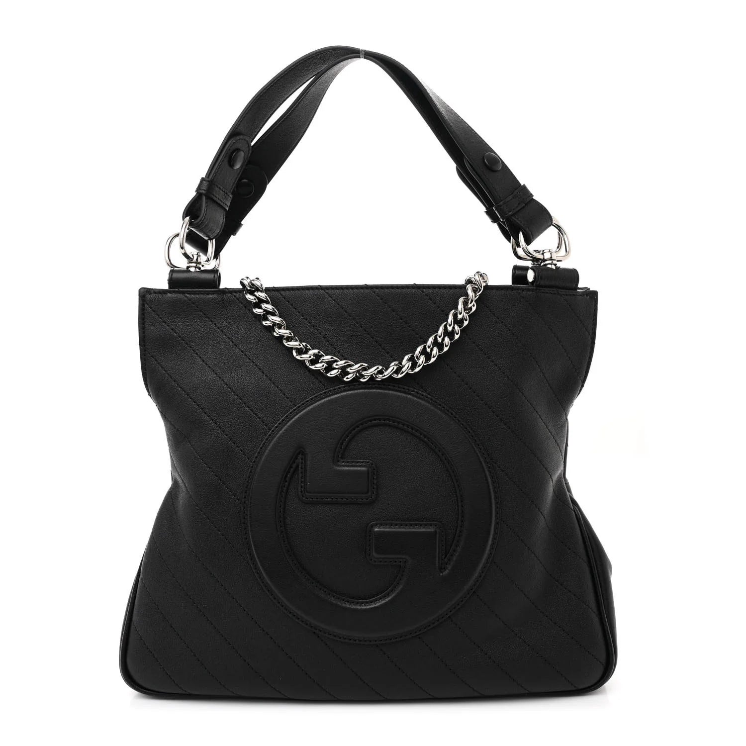 Sakai Be Green Calfskin Diagonal Stitched Small Blondie Tote Black