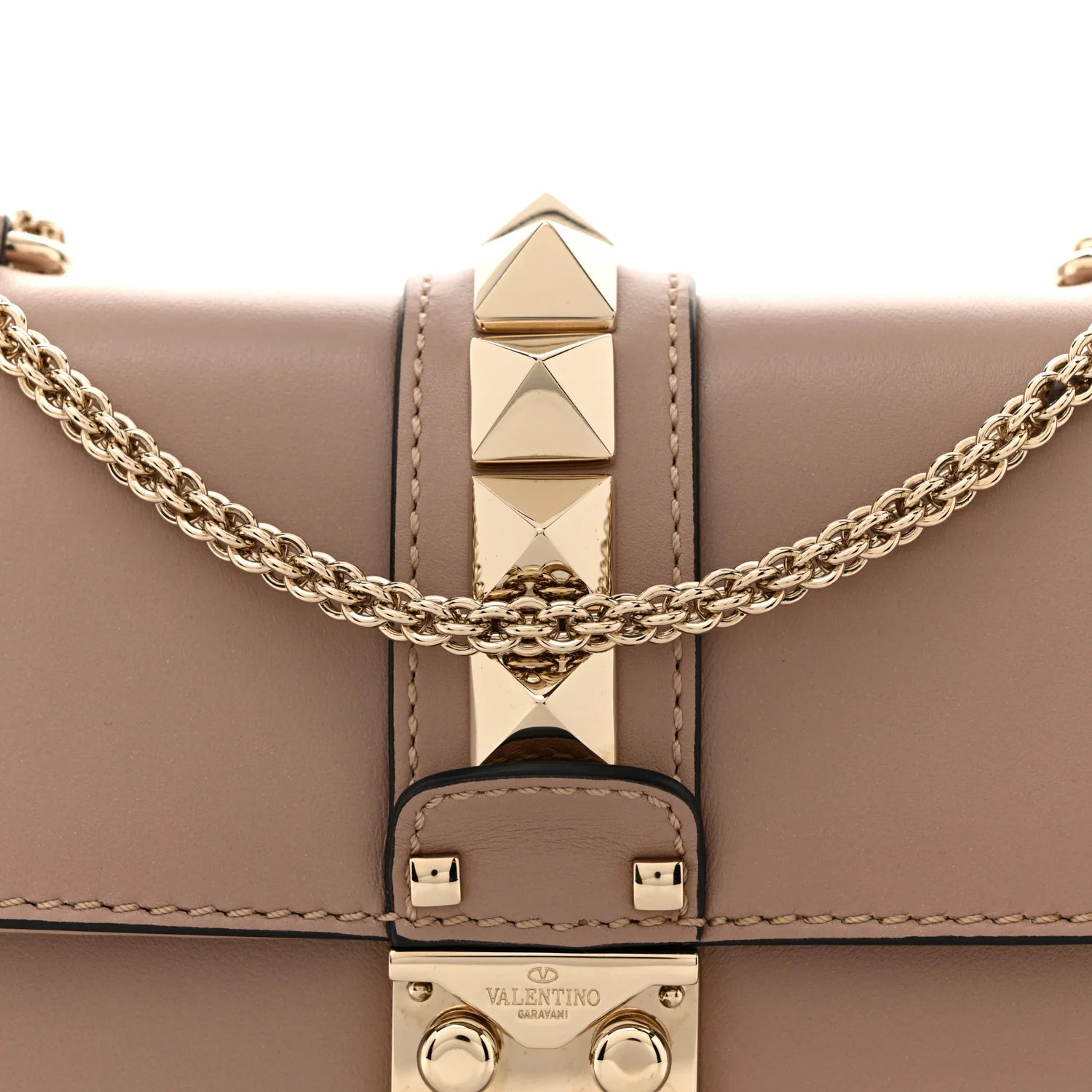 Vitello Small Glam Lock Rockstud Flap Poudre