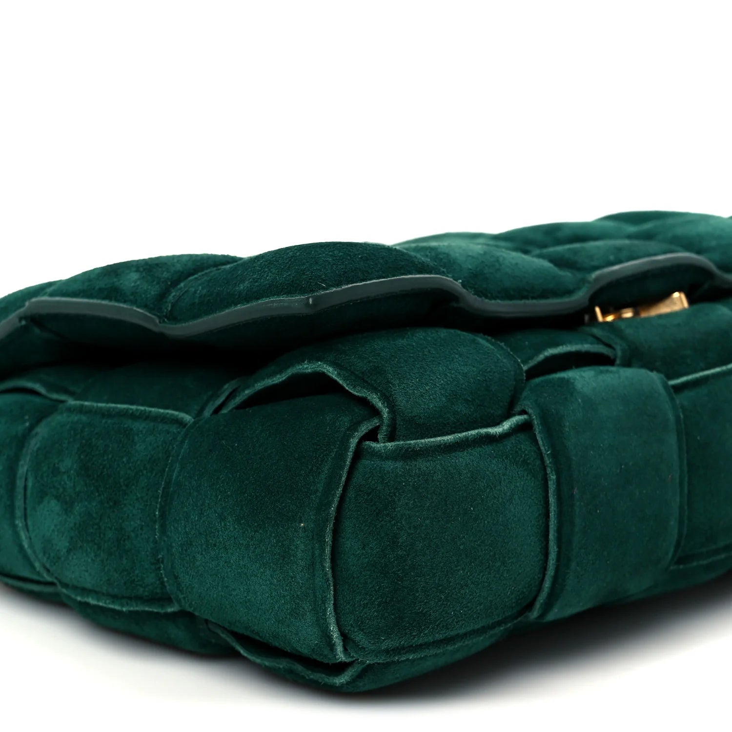 Suede Maxi Intrecciato Padded Chain Cassette Crossbody Bag Emerald Green