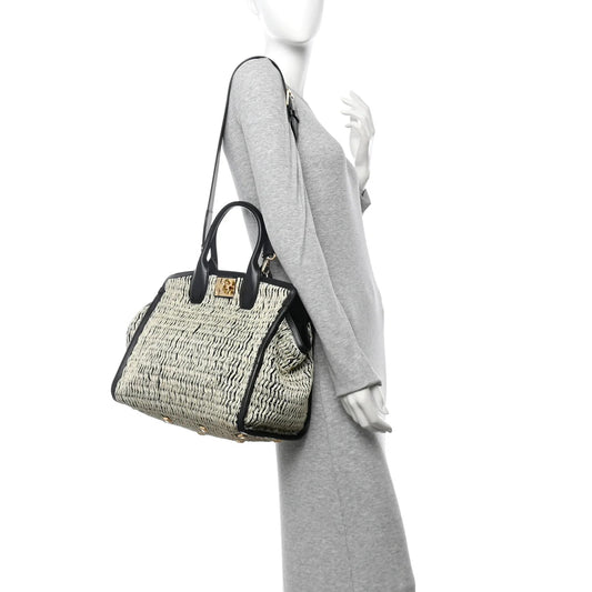 Raffia Large Studio Bag Black White