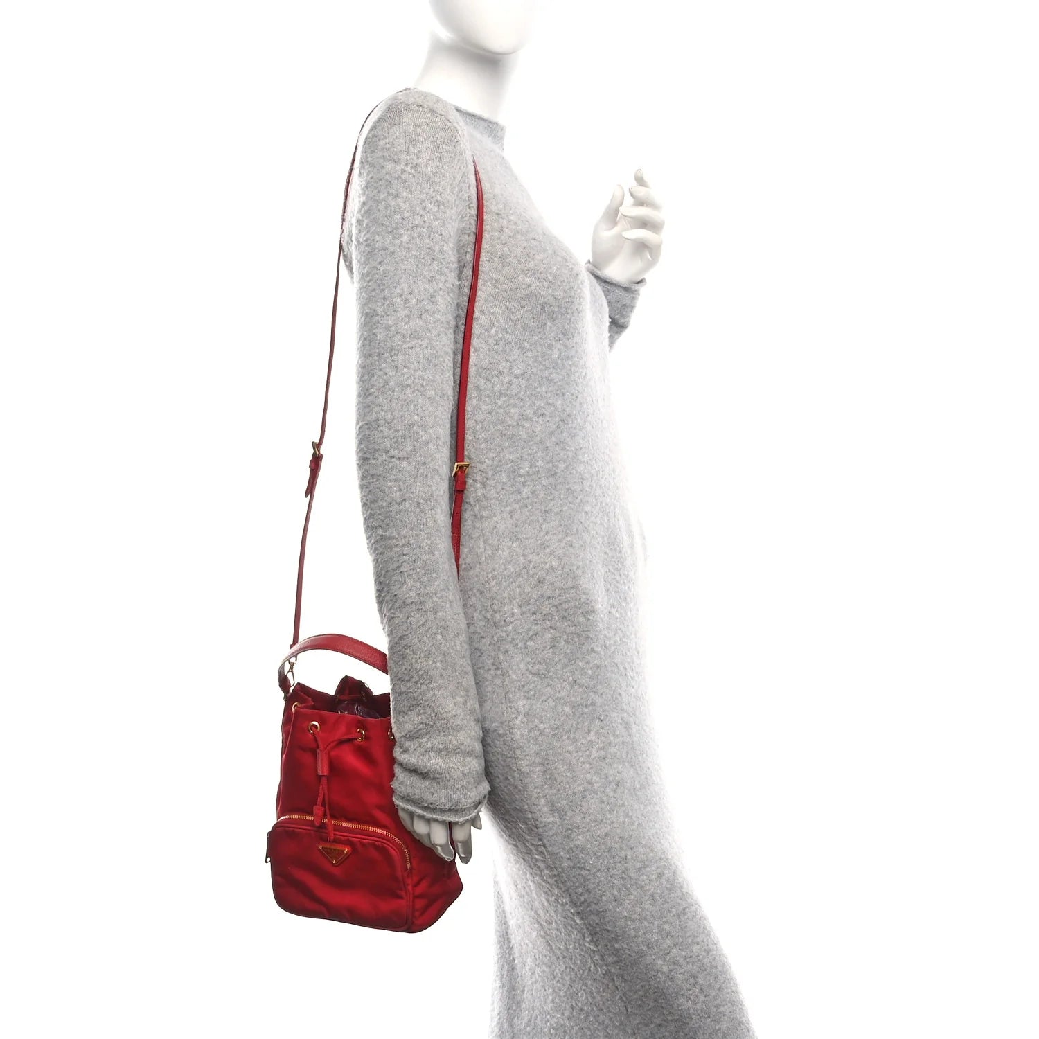 Nylon Vela Saffiano Mini Bucket Crossbody Bag