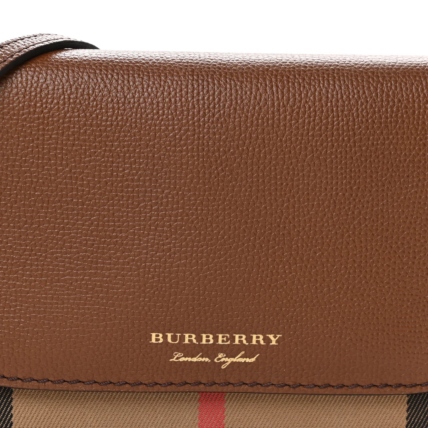 Grained Calfskin House Check Tartan Mix Hampshire Wallet on Chain Tan