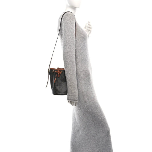 Triomphe Canvas Calfskin Small Drawstring Bucket Bag Tan